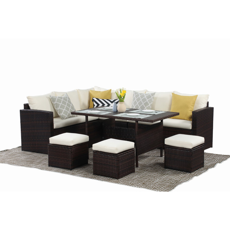 Latitude Run® Janela 7 Piece Rattan Sectional Seating Group with